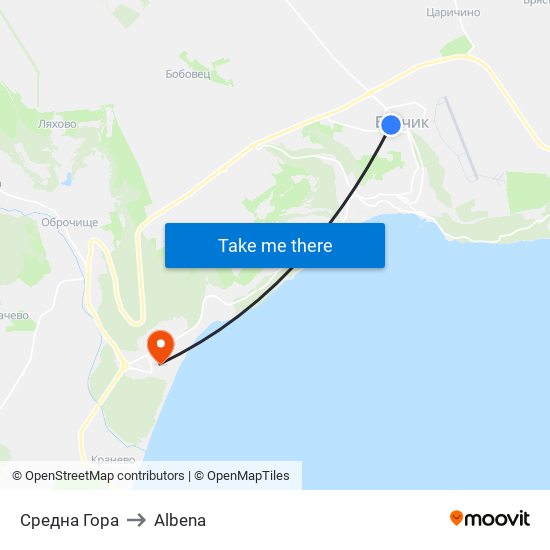 Средна Гора to Albena map