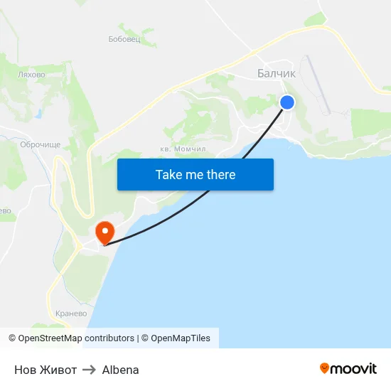 Нов Живот to Albena map