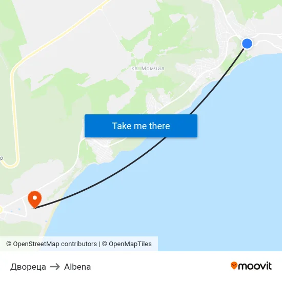 Двореца to Albena map