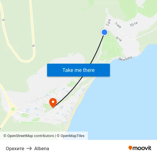 Орехите to Albena map