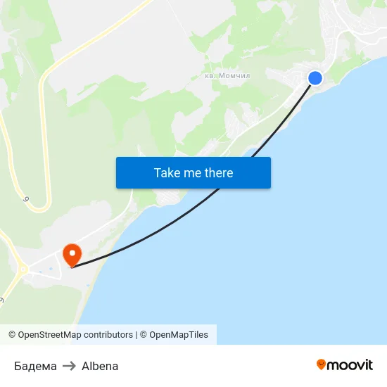 Бадема to Albena map