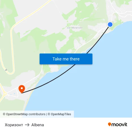 Хоризонт to Albena map