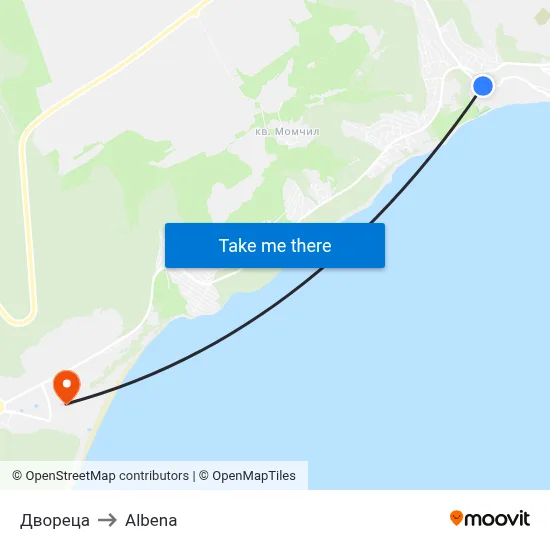 Двореца to Albena map