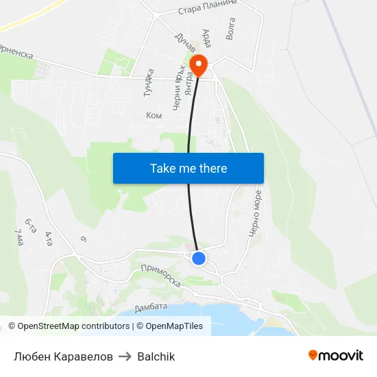 Любен Каравелов to Balchik map