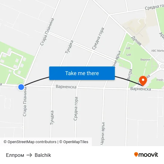 Елпром to Balchik map