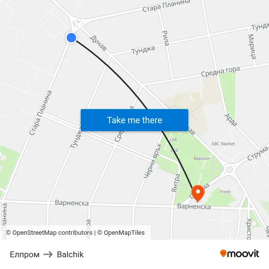 Елпром to Balchik map