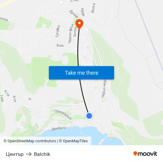 Център to Balchik map