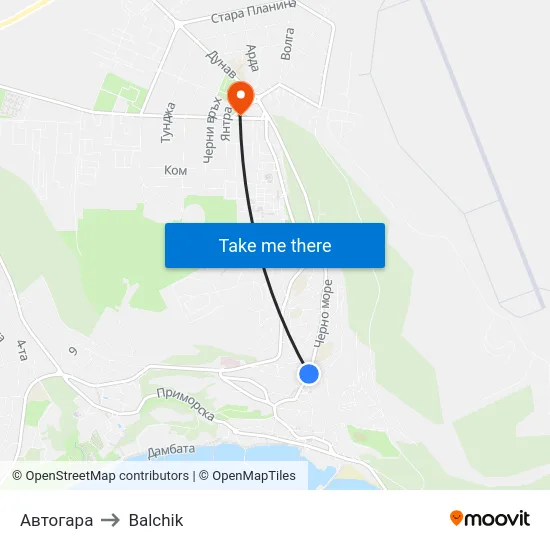 Автогара to Balchik map
