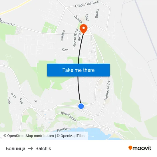 Болница to Balchik map