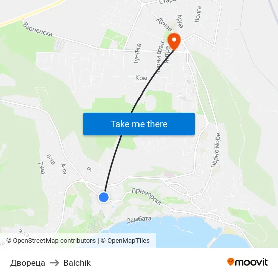 Двореца to Balchik map