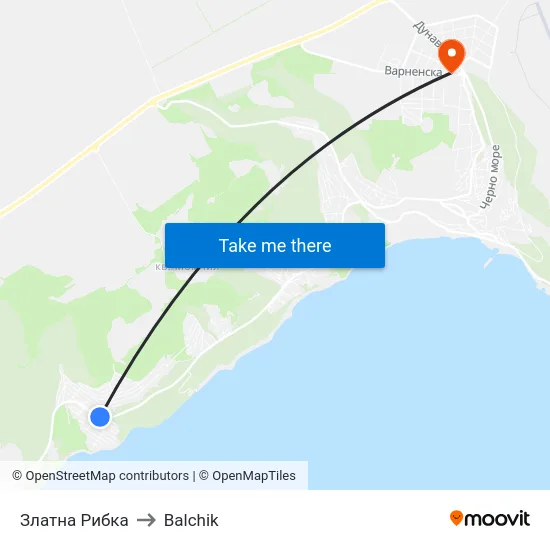 Златна Рибка to Balchik map