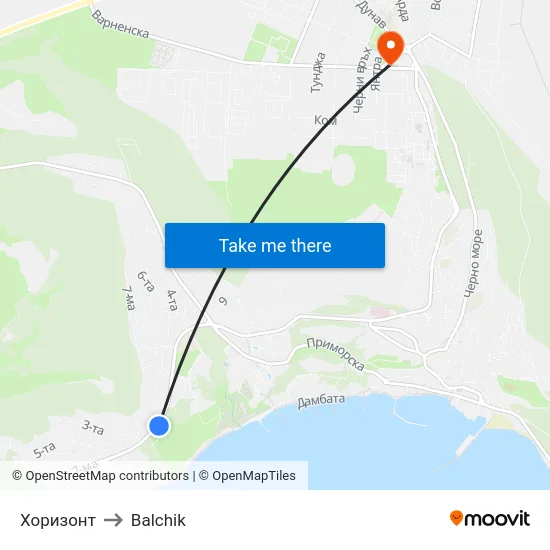Хоризонт to Balchik map