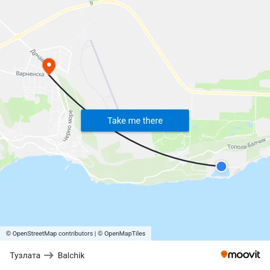 Тузлата to Balchik map