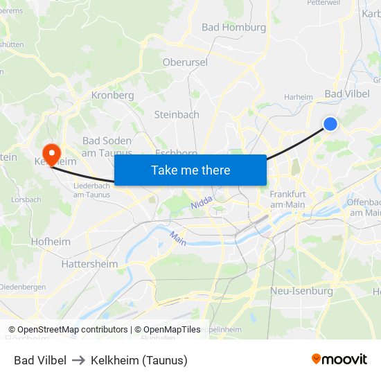 Bad Vilbel to Kelkheim (Taunus) map