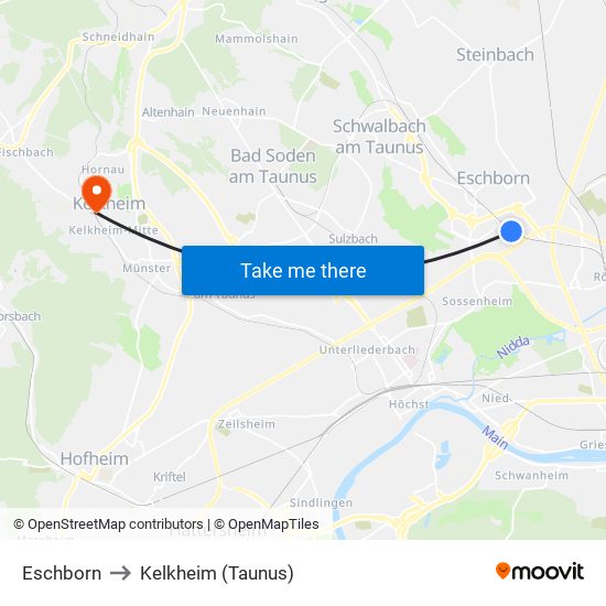 Eschborn to Kelkheim (Taunus) map