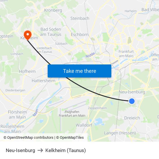 Neu-Isenburg to Kelkheim (Taunus) map