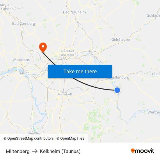 Miltenberg to Kelkheim (Taunus) map