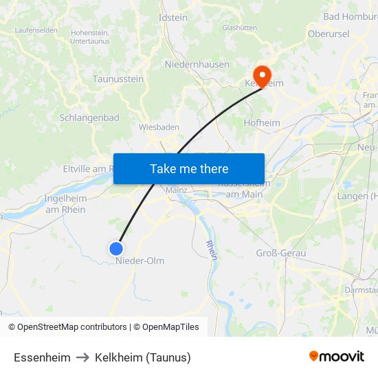 Essenheim to Kelkheim (Taunus) map