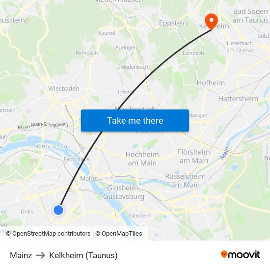 Mainz to Kelkheim (Taunus) map