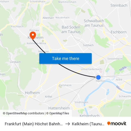 Frankfurt (Main) Höchst Bahnhof to Kelkheim (Taunus) map