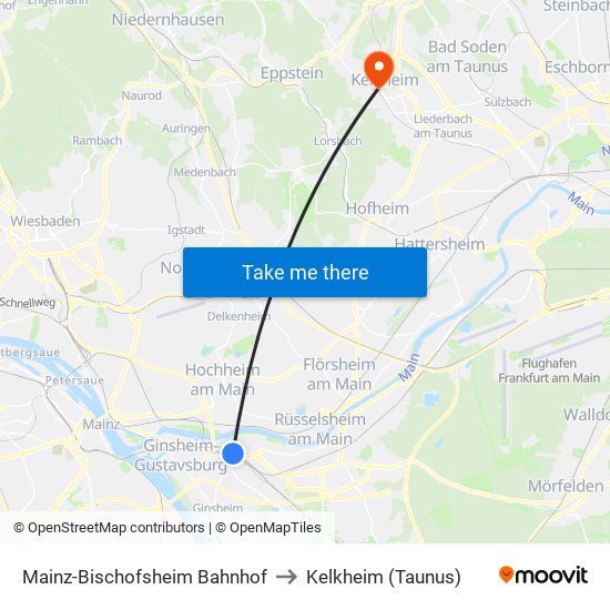 Mainz-Bischofsheim Bahnhof to Kelkheim (Taunus) map