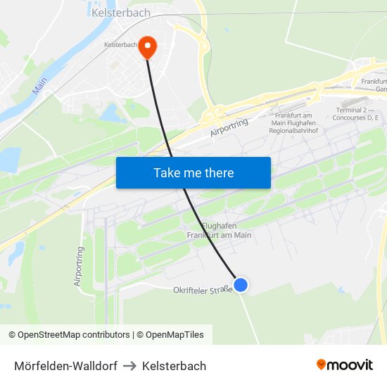 Mörfelden-Walldorf to Kelsterbach map