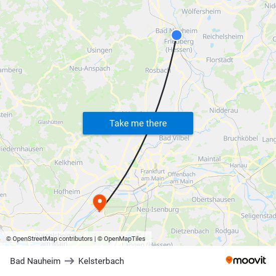 Bad Nauheim to Kelsterbach map