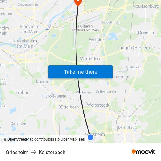 Griesheim to Kelsterbach map