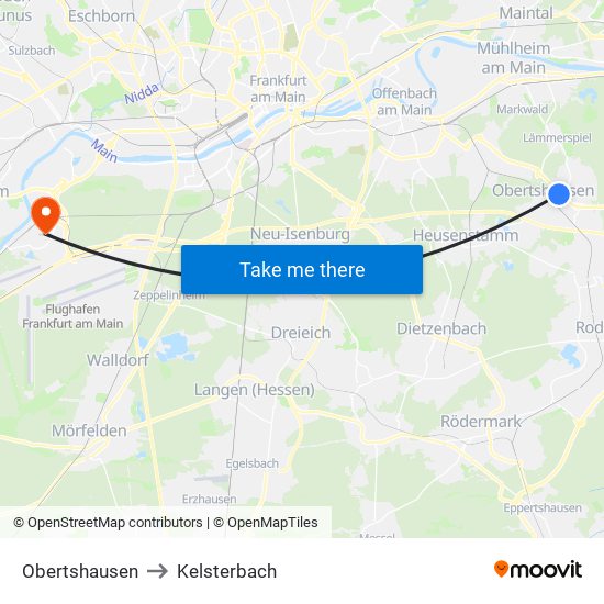 Obertshausen to Kelsterbach map