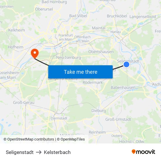 Seligenstadt to Kelsterbach map