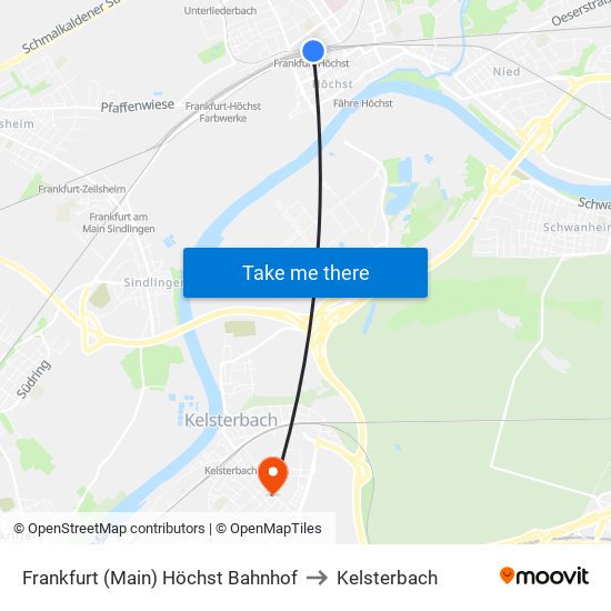 Frankfurt (Main) Höchst Bahnhof to Kelsterbach map