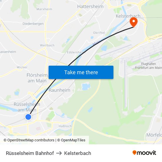 Rüsselsheim Bahnhof to Kelsterbach map