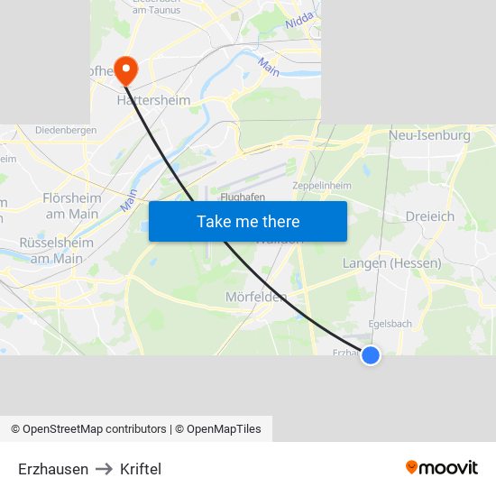 Erzhausen to Kriftel map