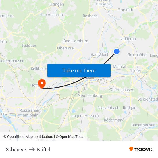 Schöneck to Kriftel map