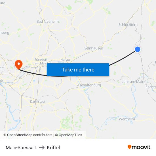 Main-Spessart to Kriftel map