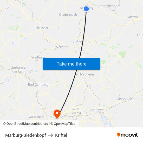 Marburg-Biedenkopf to Kriftel map