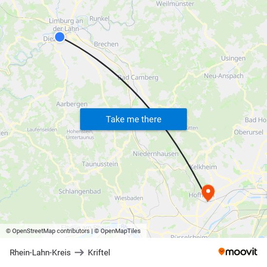 Rhein-Lahn-Kreis to Kriftel map