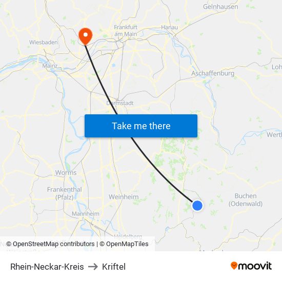 Rhein-Neckar-Kreis to Kriftel map