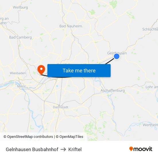 Gelnhausen Busbahnhof to Kriftel map