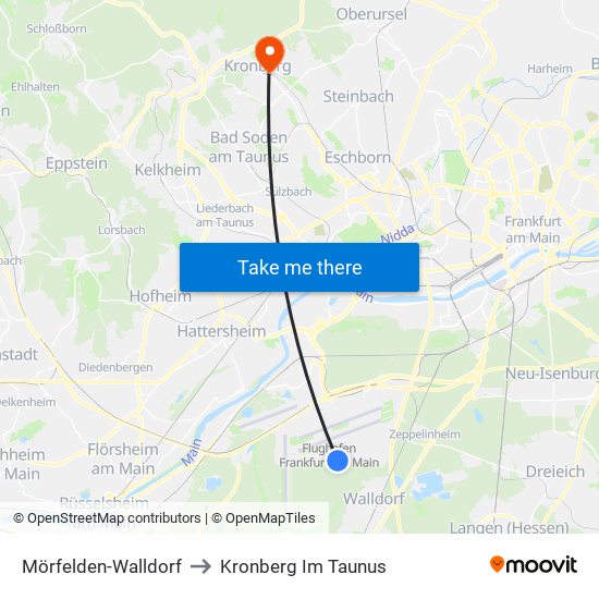 Mörfelden-Walldorf to Kronberg Im Taunus map