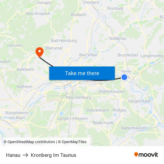 Hanau to Kronberg Im Taunus map