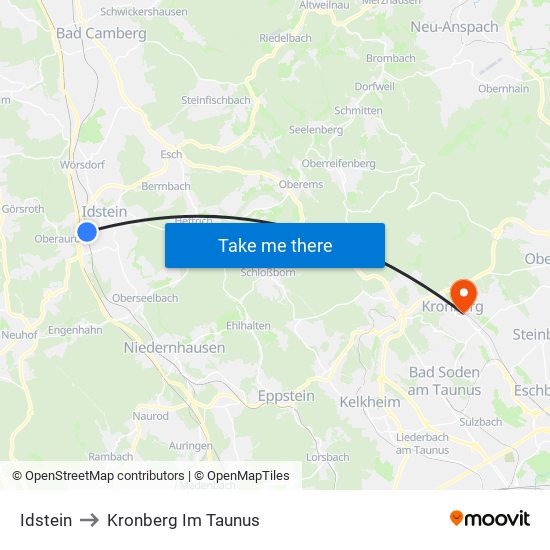 Idstein to Kronberg Im Taunus map