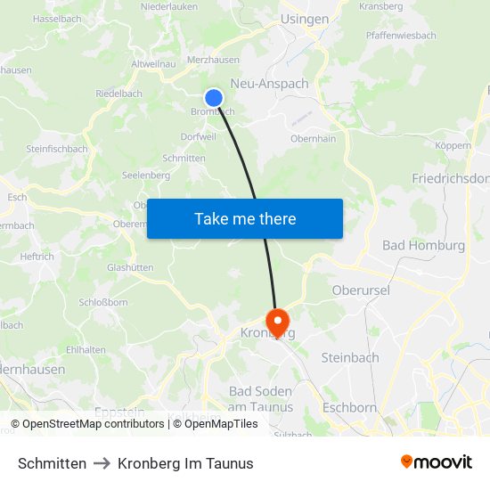 Schmitten to Kronberg Im Taunus map
