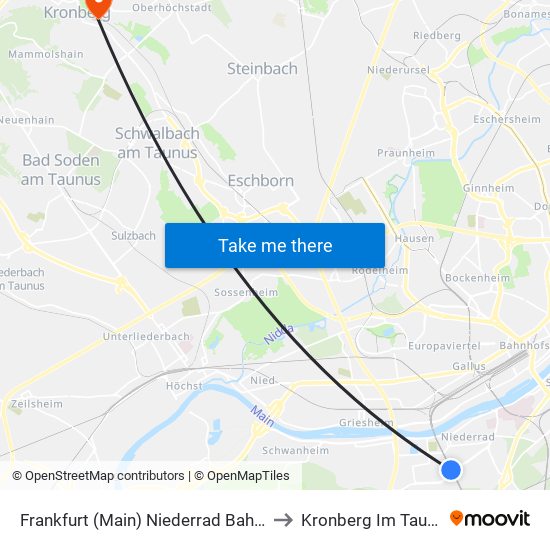 Frankfurt (Main) Niederrad Bahnhof to Kronberg Im Taunus map