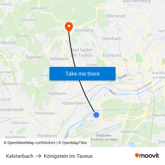 Kelsterbach to Königstein Im Taunus map