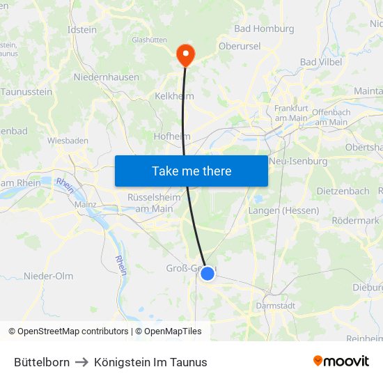 Büttelborn to Königstein Im Taunus map
