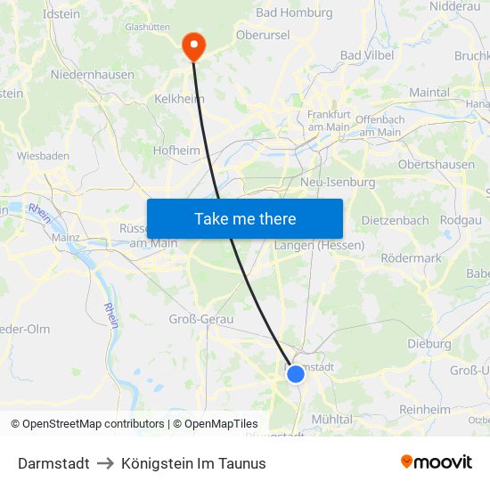 Darmstadt to Königstein Im Taunus map