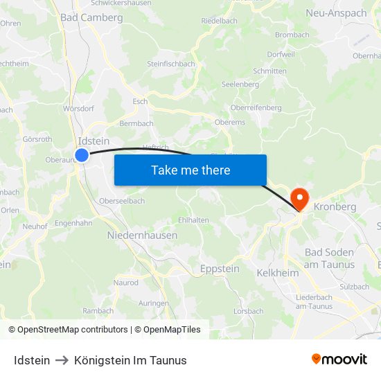 Idstein to Königstein Im Taunus map