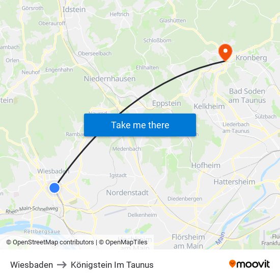 Wiesbaden to Königstein Im Taunus map