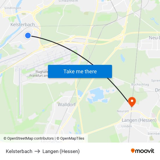 Kelsterbach to Langen (Hessen) map